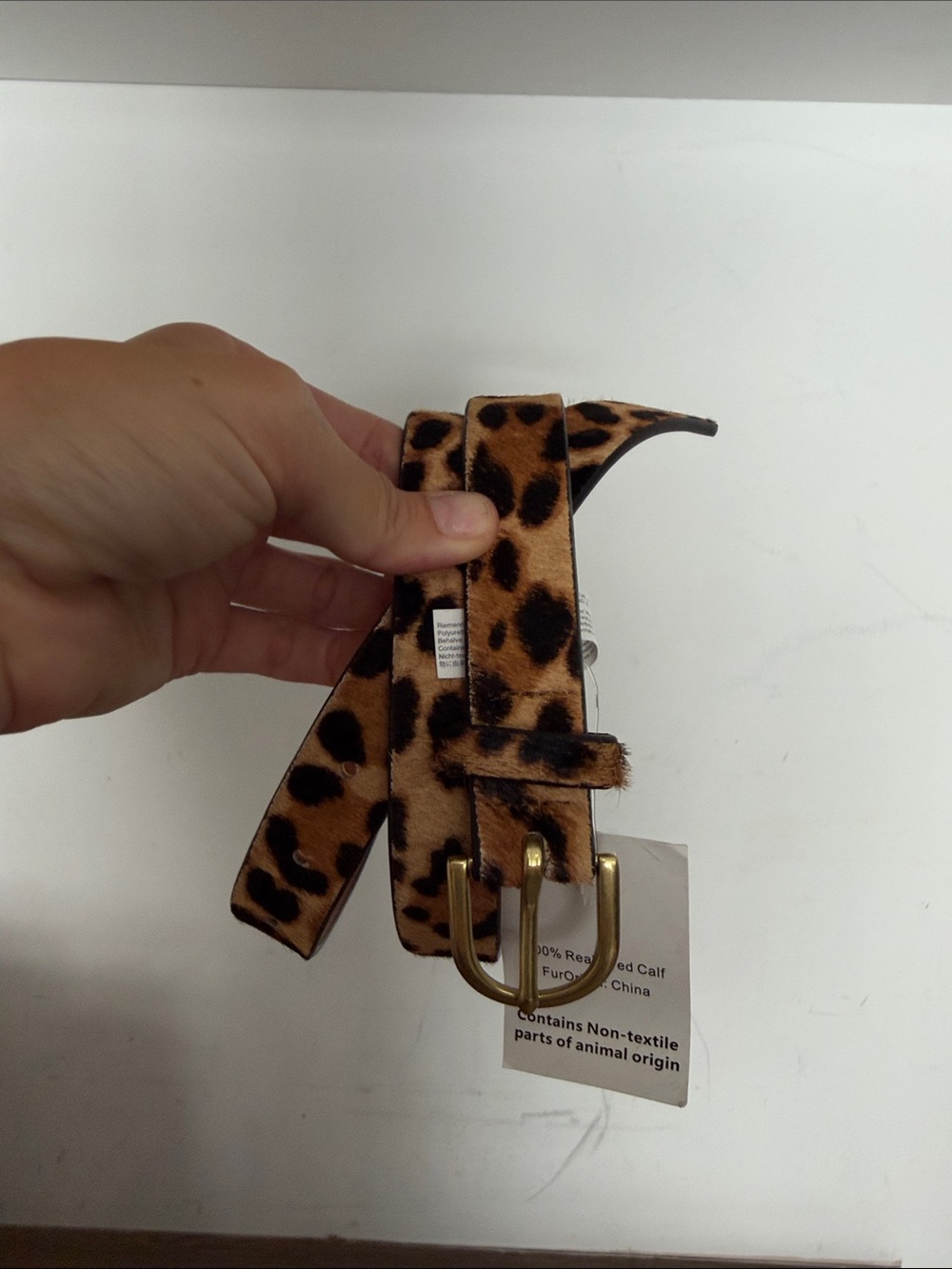 NWT / J.CREW LEATHER Leopard Calf Hair Belt XS/S